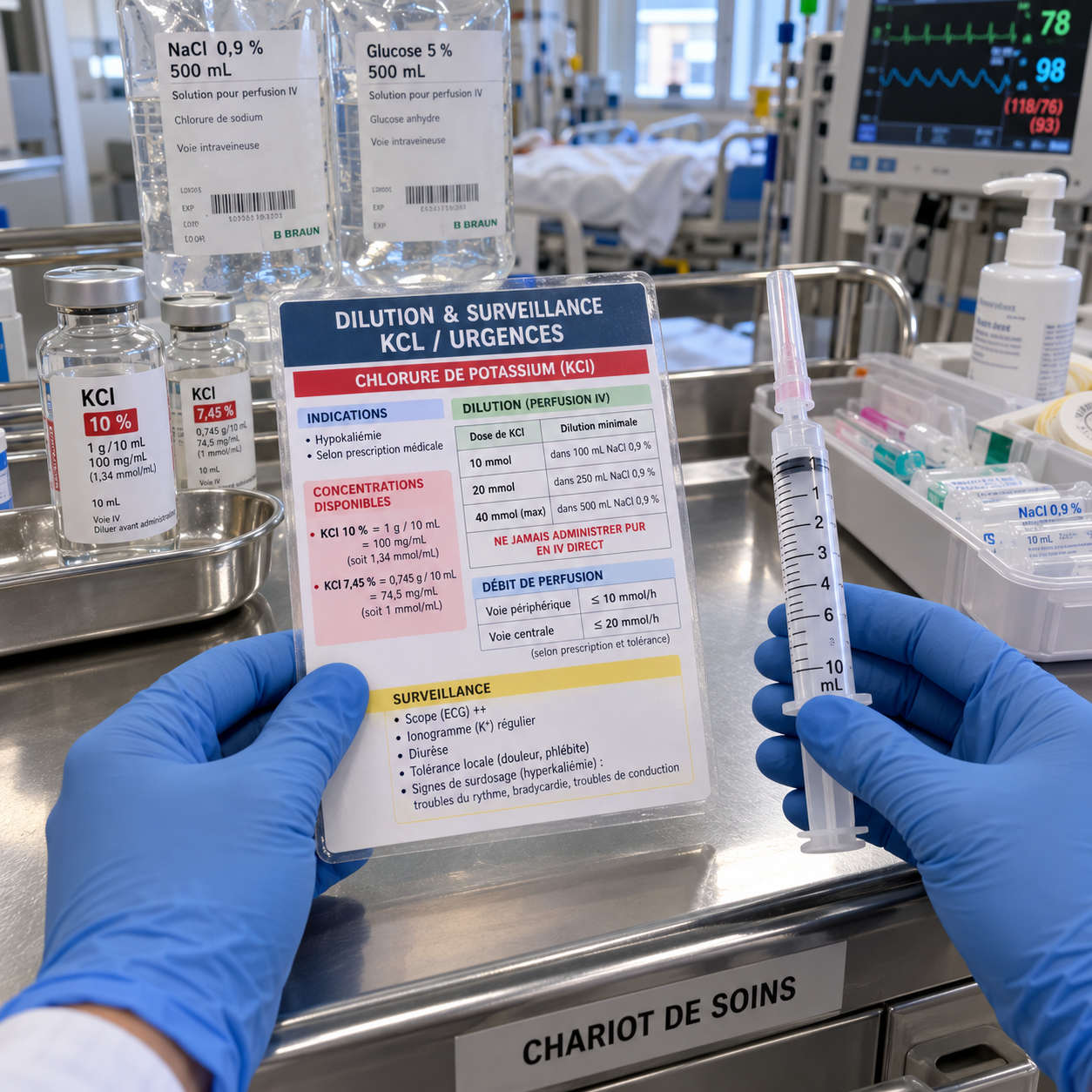 POV chariot de soins et dilution KCl en stage